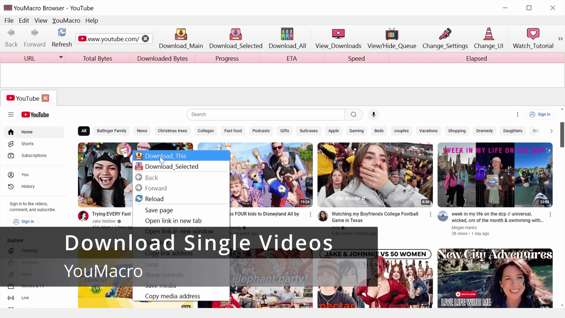 Save one video in a right-click. in YouMacro